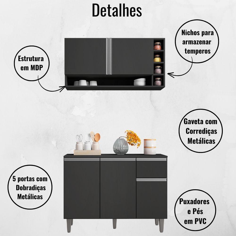 Balcão De Cozinha E Armário Aéreo Vanessa 105 Cm Cinza Ajl - 3