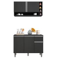 Balcão De Cozinha E Armário Aéreo Vanessa 105 Cm Cinza Ajl - 1