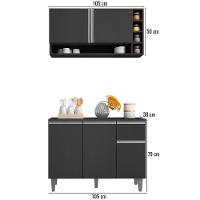 Balcão De Cozinha E Armário Aéreo Vanessa 105 Cm Cinza Ajl - 2