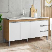 Balcão Para Pia Andréia 150 Cm 3 Portas Amendoa Branco Ajl - 5