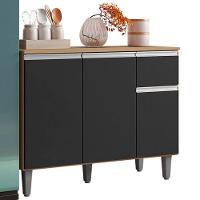 Balcão Com Tampo Vanessa 3 Portas 105 Cm Amendoa Preto Ajl - 1