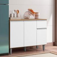 Balcão Com Tampo Vanessa 3 Portas 105 Cm Amendoa Branco Ajl - 3