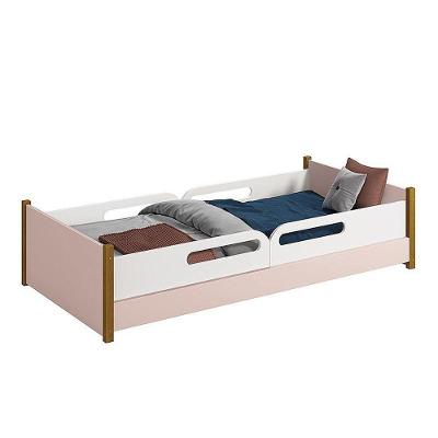 Cama Evolutiva Ravi Rosa Com Pés Amadeirado, 2 Kits Grade Lateral Usinada E Colchão D20 - Reller Móveis Rosa Fosco