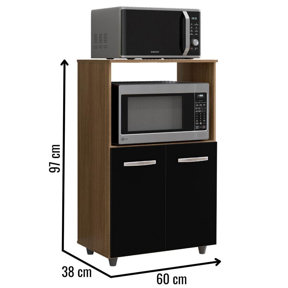 Balcão Multiuso Para Cozinha Tais 2 Portas Savana Preto Moblis - 2