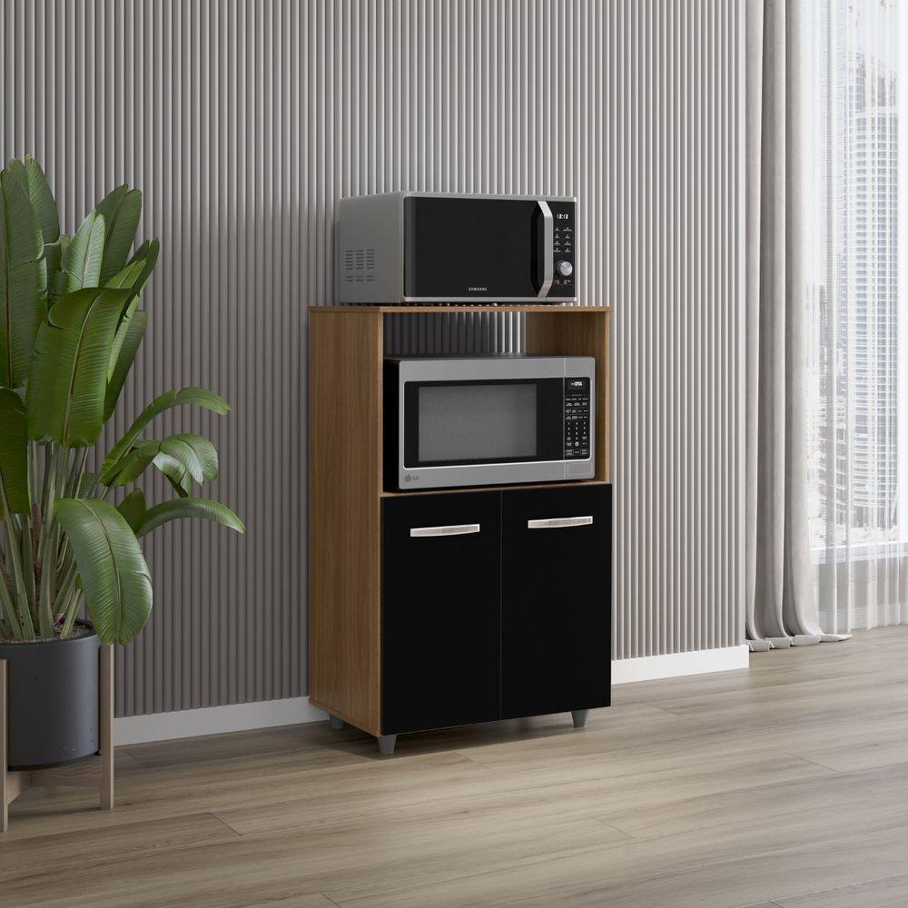 Balcão Multiuso Para Cozinha Tais 2 Portas Savana Preto Moblis - 6