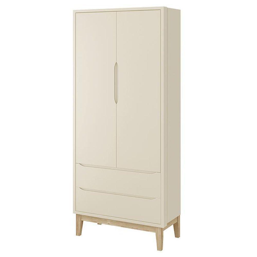 Jogo De Quarto Classic Guarda Roupa 2 Portas E Berço Areia Fosco Com Pés Madeira Natural - Reller Móveis Areia Fosco - 4