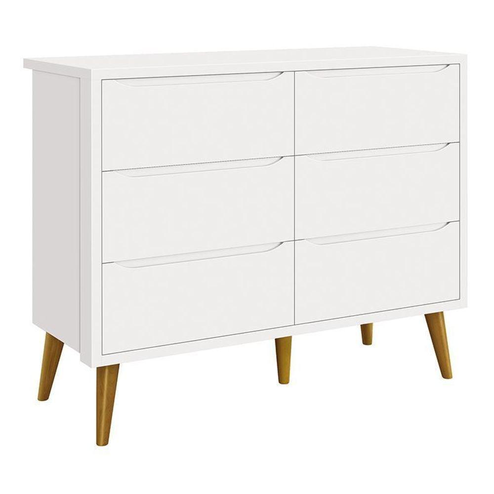 Dormitório Theo 3 Portas, Cômoda 6 Gavetas, Berço Branco Fosco Com Pés Amadeirado E Colchão - Reller Móveis Branco Fosco - 3