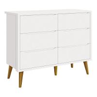 Dormitório Theo 3 Portas, Cômoda 6 Gavetas, Berço Branco Fosco Com Pés Amadeirado E Colchão - Reller Móveis Branco Fosco - 3