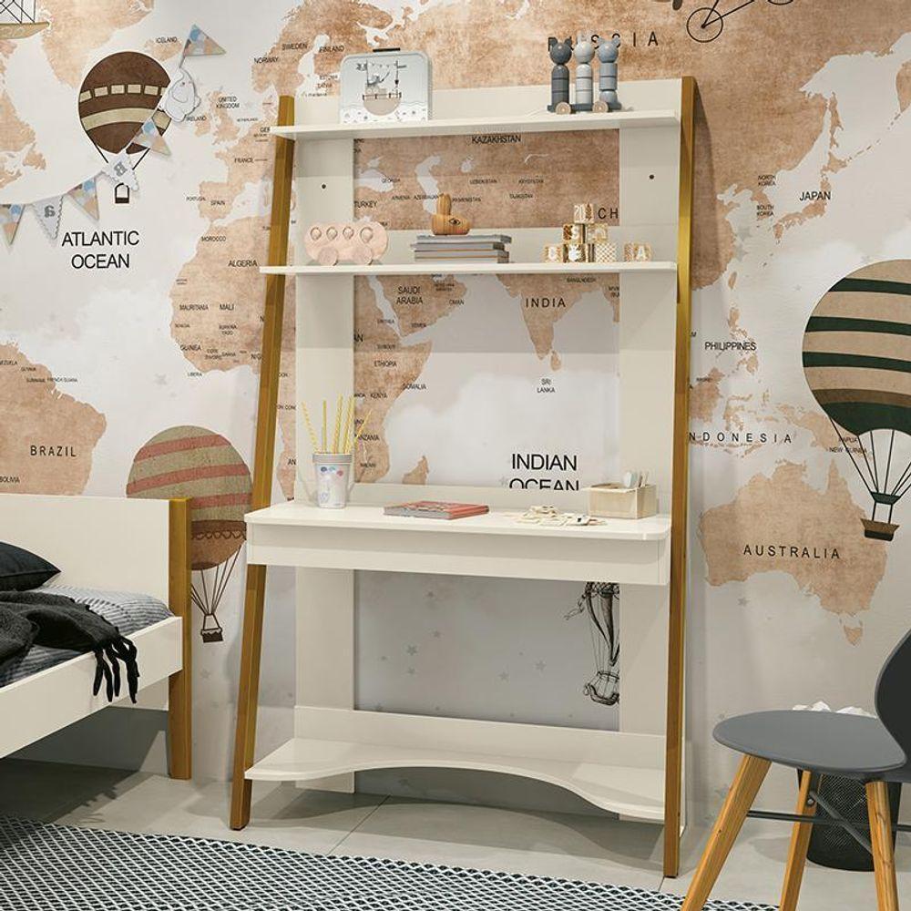 Estante Escrivaninha Simba Areia Fosco Com Pés Amadeirado - Reller Móveis Areia Fosco - 2