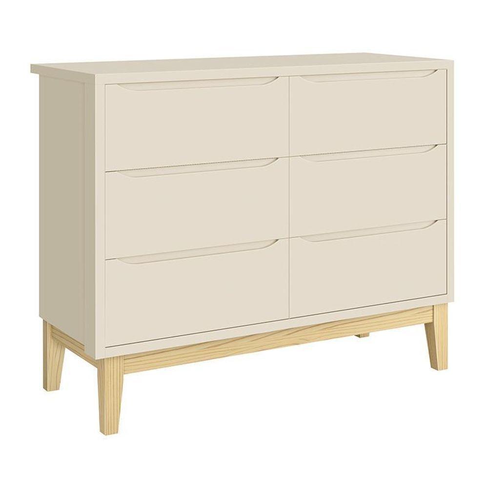 Jogo De Quarto Infantil Classic Cômoda 6 Gavetas E Berço Areia Fosco Com Pés Madeira Natural - Reller Móveis Areia Fosco - 2