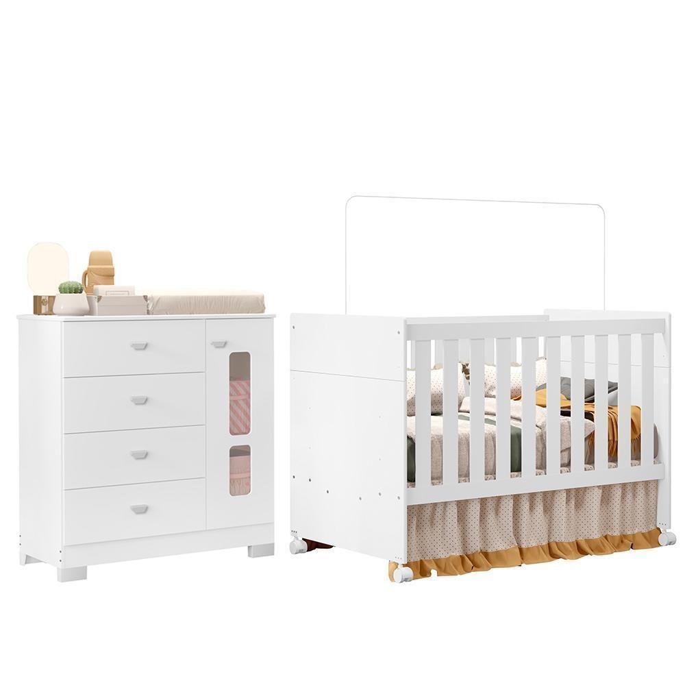 Jogo De Quarto Infantil New Katatau Cômoda E Berço Mini Cama Branco Fosco - Reller Móveis Branco Fosco - 1