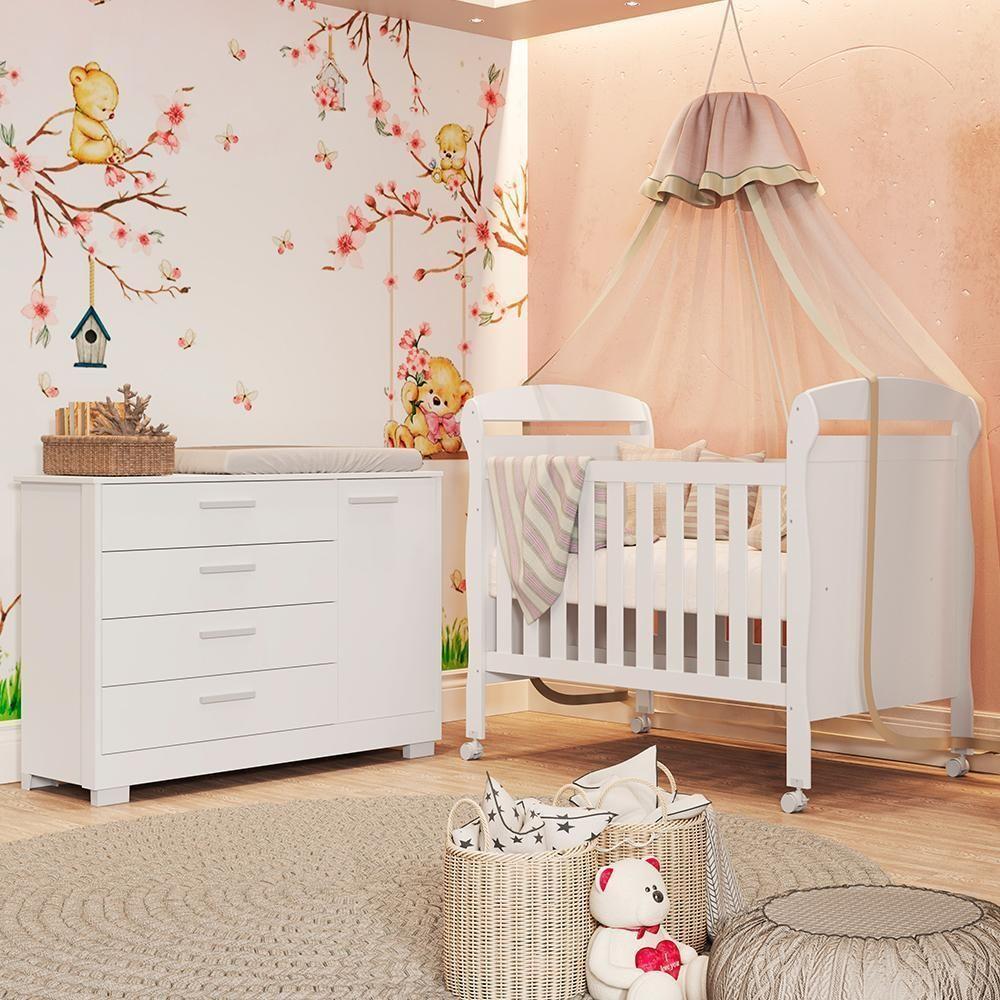 Jogo De Quarto Infantil Cômoda Zaki E Berço Mini Cama Danny Branco Fosco - Reller Móveis Branco Fosco - 2