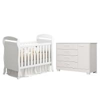 Jogo De Quarto Infantil Cômoda Zaki E Berço Mini Cama Danny Branco Fosco - Reller Móveis Branco Fosco - 1