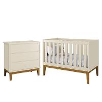 Jogo De Quarto Infantil Cômoda 3 Gavetas E Berço Classic Areia Fosco Com Pés Amadeirado - Reller Móveis Areia Fosco - 2
