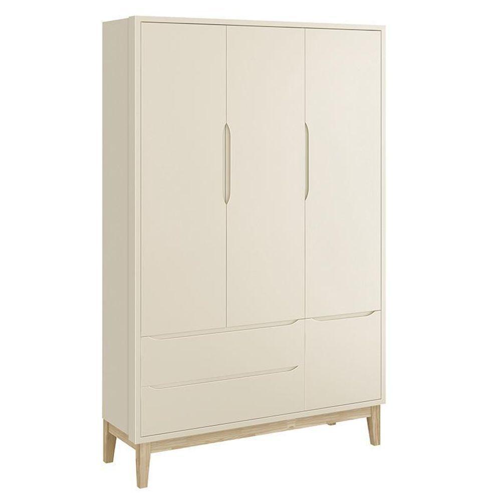 Jogo De Quarto Classic Guarda Roupa 3 Portas E Berço Areia Fosco Com Pés Madeira Natural - Reller Móveis Areia Fosco - 4