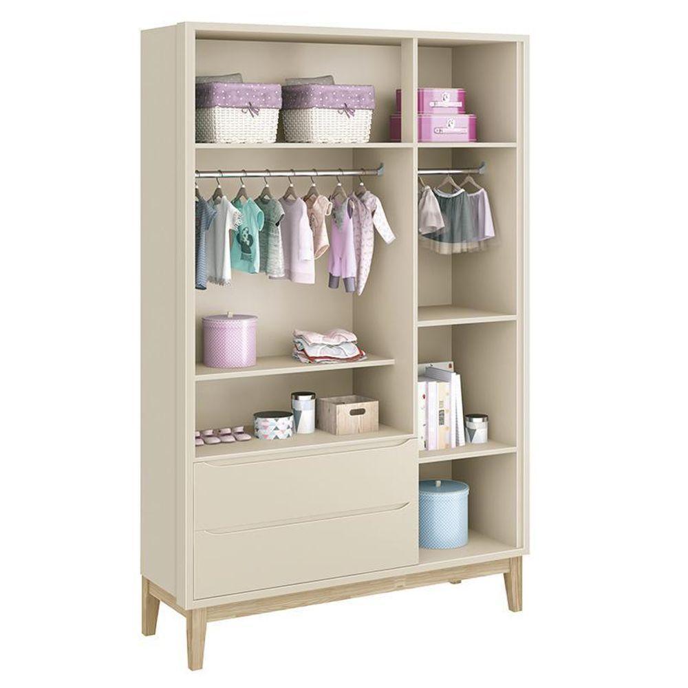 Jogo De Quarto Classic Guarda Roupa 3 Portas E Berço Areia Fosco Com Pés Madeira Natural - Reller Móveis Areia Fosco - 5
