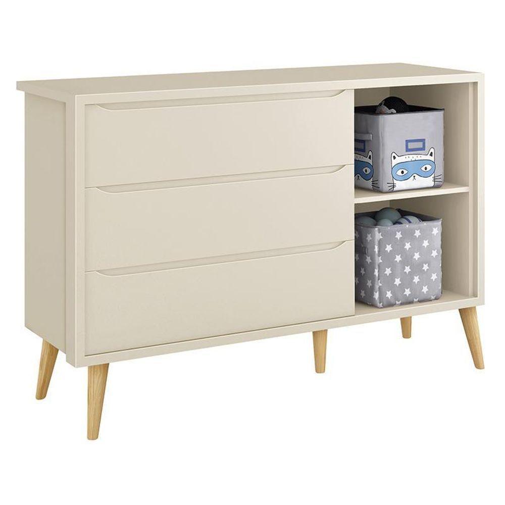 Jogo De Quarto Infantil Theo Cômoda E Berço Areia Fosco Com Pés Madeira Natural - Reller Móveis Areia Fosco - 3