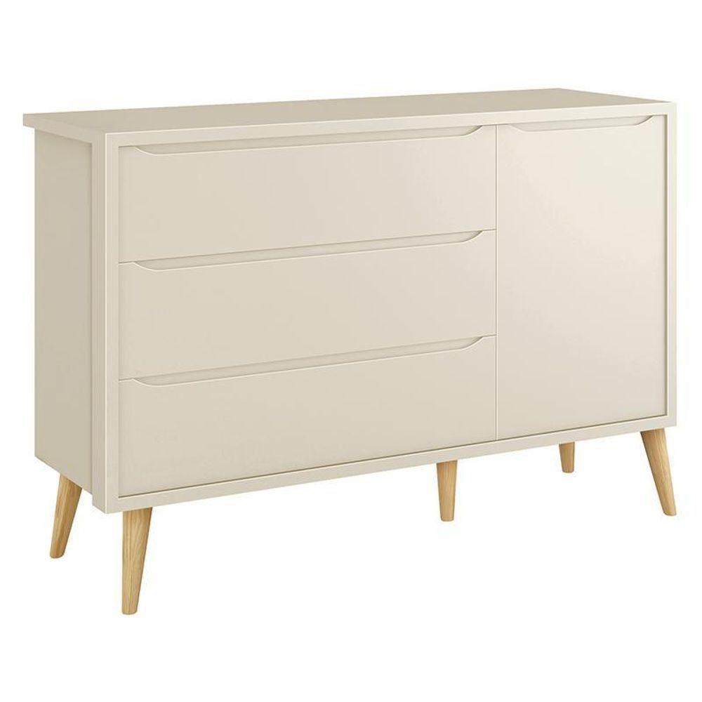 Jogo De Quarto Infantil Theo Cômoda E Berço Areia Fosco Com Pés Madeira Natural - Reller Móveis Areia Fosco - 5