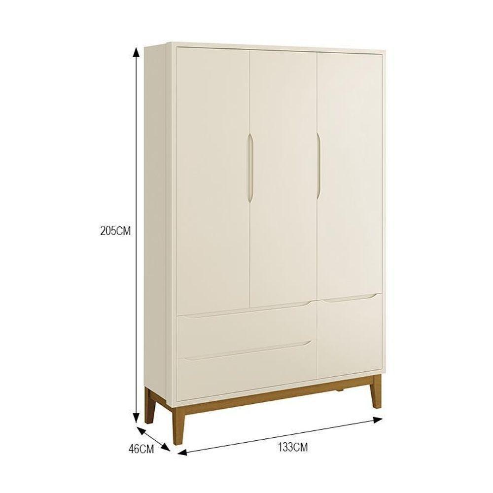 Jogo De Quarto Infantil Guarda Roupa 3 Portas E Berço Classic Areia Fosco Com Pés Amadeirado - Reller Móveis Areia Fosco - 3