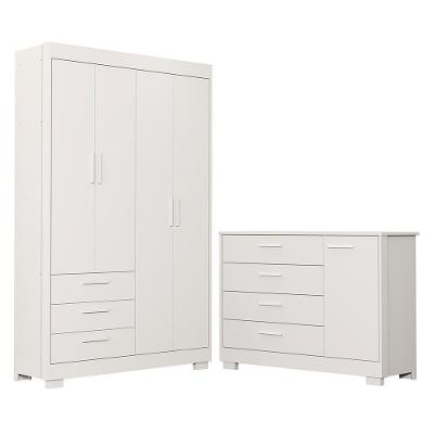 Jogo De Quarto Infantil Zaki Guarda Roupa E Cômoda Branco Fosco - Reller Móveis Branco Fosco