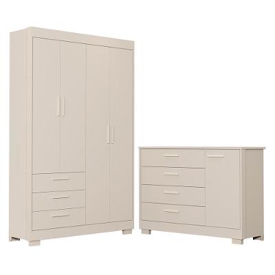 Jogo de Quarto Infantil Zaki 4 Portas 7 Gavetas em MDF 124cm Bege Reller Móveis