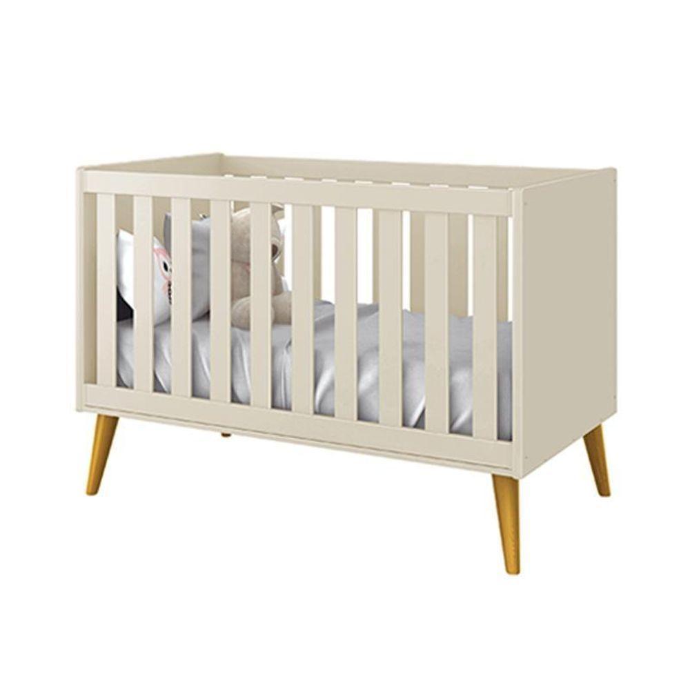 Jogo De Quarto Infantil Theo Cômoda 6 Gavetas E Berço Areia Fosco Com Pés Amadeirado - Reller Móveis Areia Fosco - 4