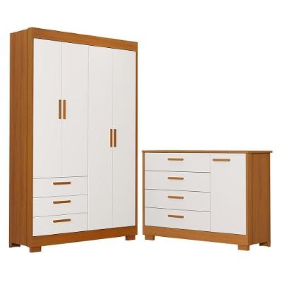 Jogo de Quarto Infantil Zaki 4 Portas 7 Gavetas em MDF 125cm Branco Fosco-savana Reller Móveis
