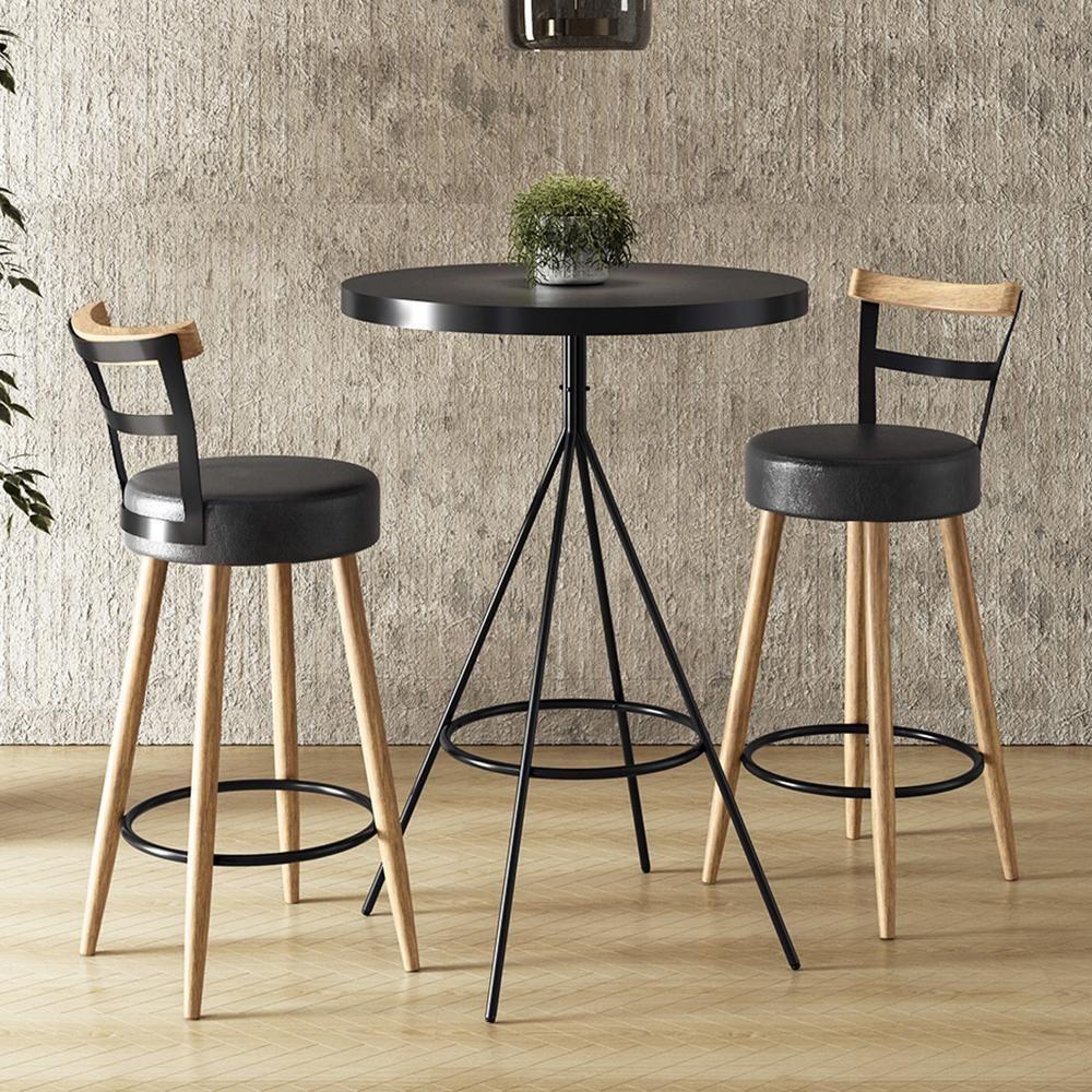 Conjunto Mesa Bistrô Viena E 2 Banquetas Moscou 98cm Preto - Salaone Preto - 2