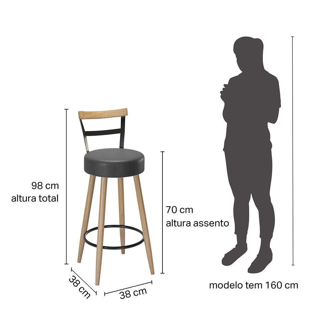 Conjunto Mesa Bistrô Viena E 2 Banquetas Moscou 98cm Preto - Salaone Preto - 7