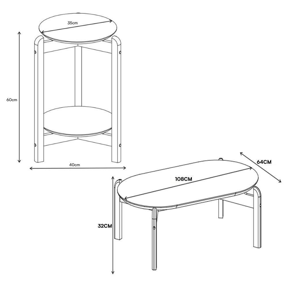 Conjunto De Mesas Lizz Lateral Redonda E Oblonga Cedro - Casa D Cedro - 7