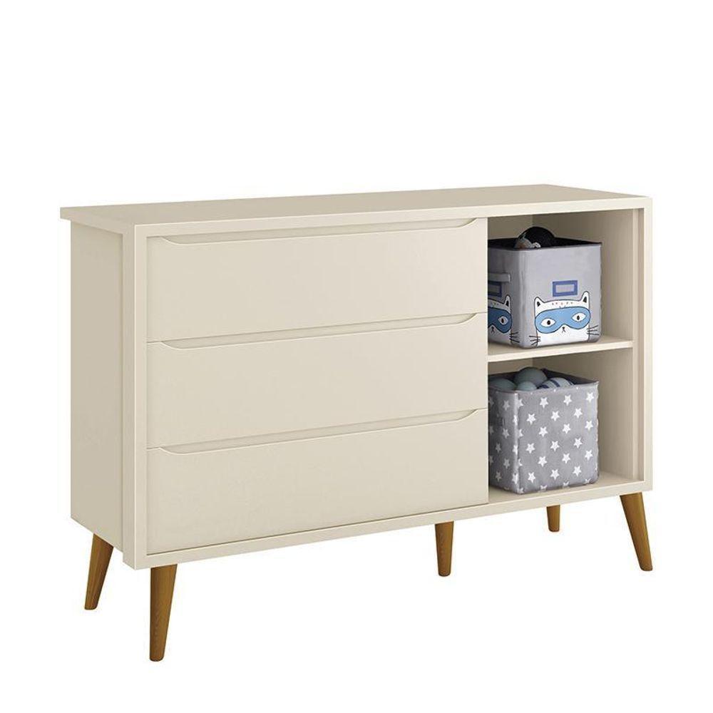 Jogo De Quarto Infantil Theo Retrô Cômoda 1 Porta E Berço Areia Fosco Com Pés Amadeirado - Reller Móveis Areia Fosco - 3