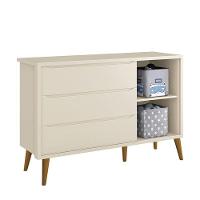 Jogo De Quarto Infantil Theo Retrô Cômoda 1 Porta E Berço Areia Fosco Com Pés Amadeirado - Reller Móveis Areia Fosco - 3