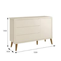 Jogo De Quarto Infantil Theo Retrô Cômoda 1 Porta E Berço Areia Fosco Com Pés Amadeirado - Reller Móveis Areia Fosco