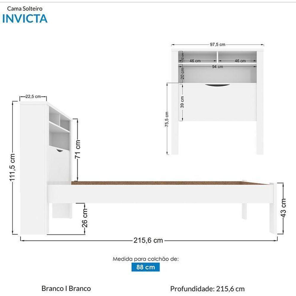 Cama Solteiro Invicta Com Baú Branco - Pr Móveis Branco - 5
