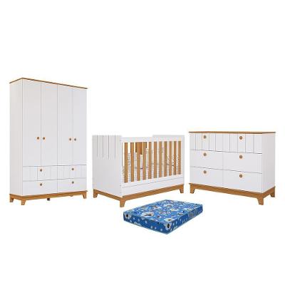 Dormitório Biscoito Guarda Roupa, Cômoda E Berço Branco-nature Com Colchão Physical - Permóbili Baby Branco-nature