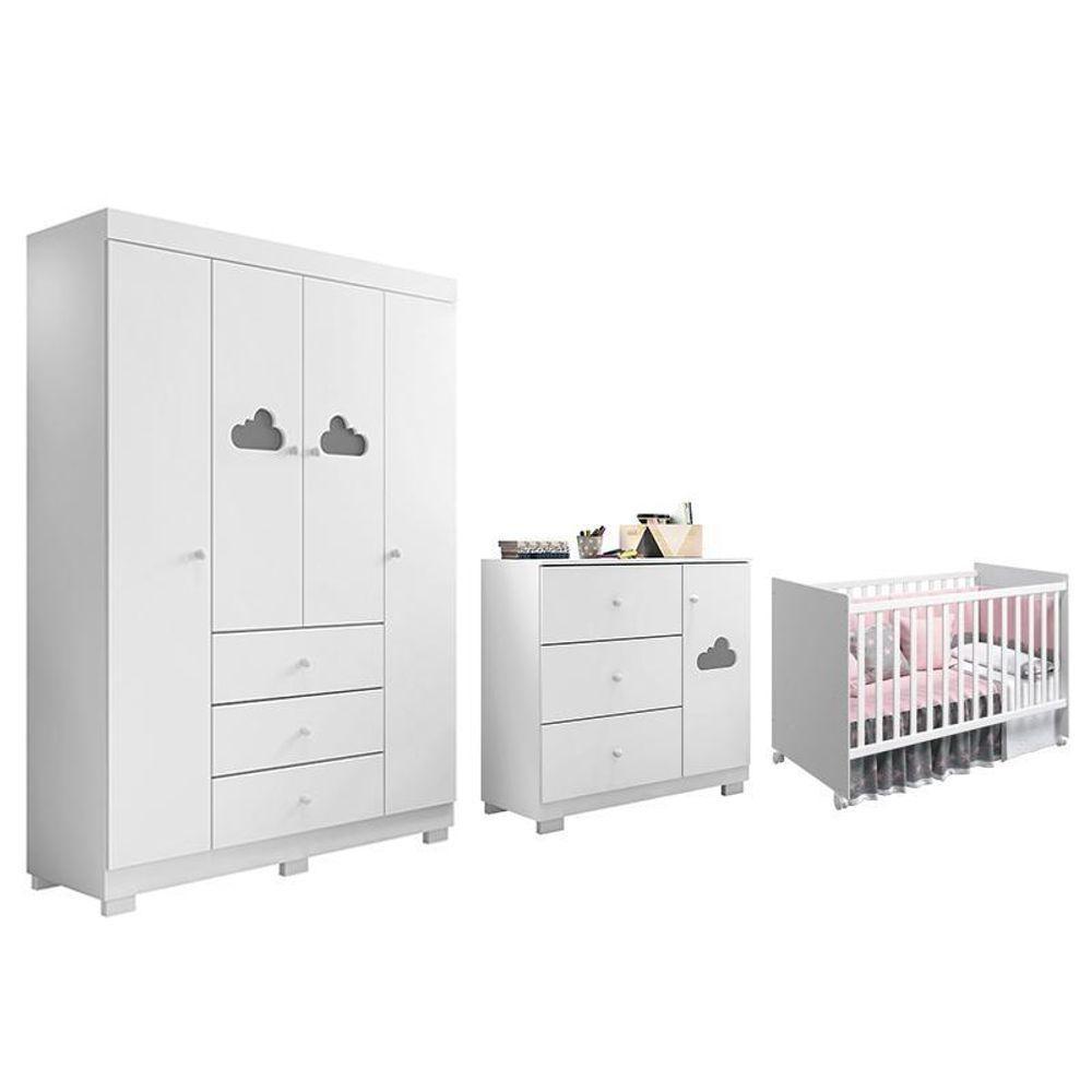 Dormitório Infantil Ane Guarda Roupa, Cômoda, Berço Tico Branco - Phoenix Baby Branco - 1