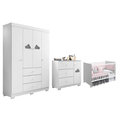 Dormitório Infantil Ane Guarda Roupa, Cômoda, Berço Tico Branco - Phoenix Baby Branco