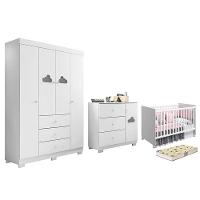 Dormitório Infantil Ane Guarda Roupa, Cômoda, Berço Tico Branco Com Colchão Supreme - Phoenix Baby Branco - 1
