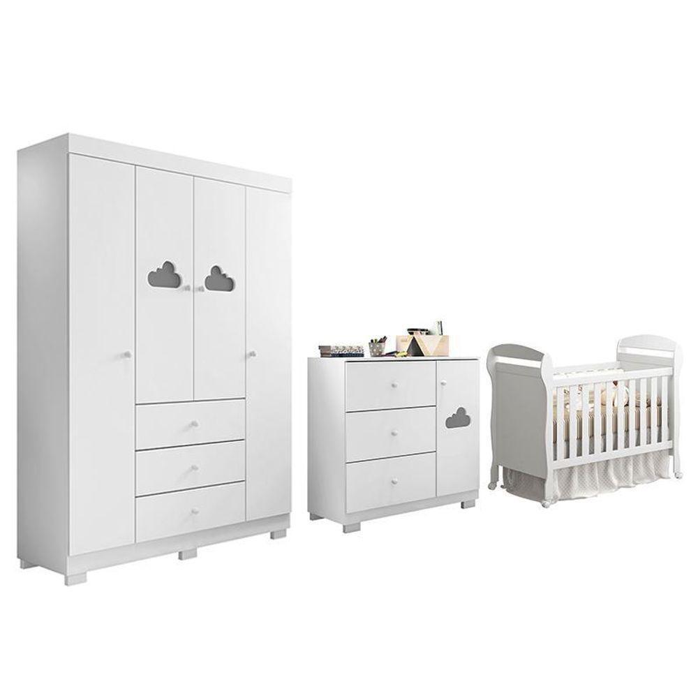 Dormitório Infantil Ane Guarda Roupa, Cômoda E Berço Danny Branco - Phoenix Baby Branco - 1