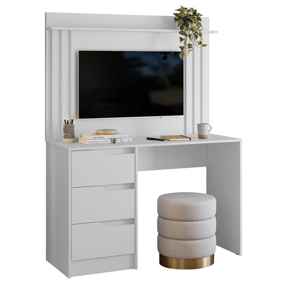 Escrivaninha Com Painel Doble Branco Para Tv Até 42 - Móveis Albatroz Branco - 1