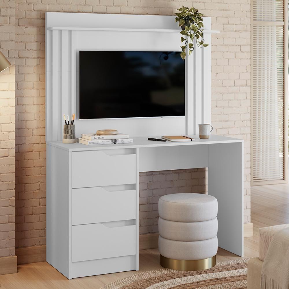 Escrivaninha Com Painel Doble Branco Para Tv Até 42 - Móveis Albatroz Branco - 2