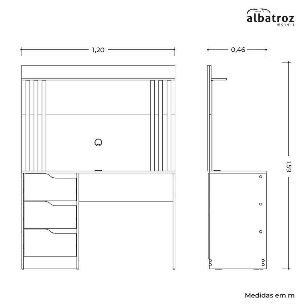Escrivaninha Com Painel Doble Branco Para Tv Até 42 - Móveis Albatroz Branco - 6