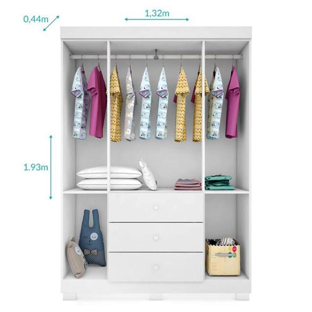 Dormitório Infantil Ane Guarda Roupa, Cômoda E Berço Mel Branco Com Colchão Physical - Phoenix Baby Branco - 3