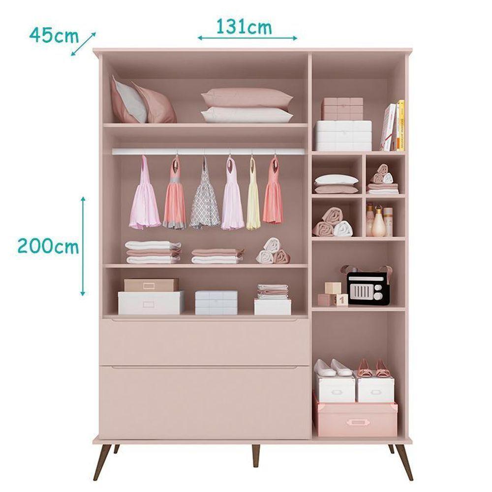 Dormitório Melinda Guarda Roupa, Cômoda E Berço Retrô Rosê Acetinado Com Colchão Physical - Phoenix Baby Rosê Acetinado - 3