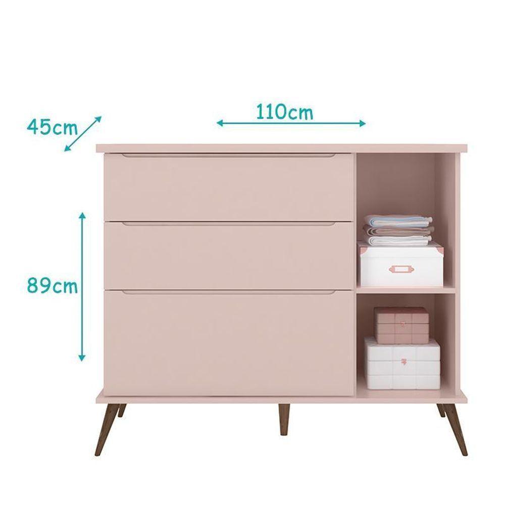 Dormitório Melinda Guarda Roupa, Cômoda E Berço Retrô Rosê Acetinado Com Colchão Physical - Phoenix Baby Rosê Acetinado - 4