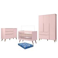 Dormitório Melinda Guarda Roupa, Cômoda E Berço Retrô Rosê Acetinado Com Colchão Physical - Phoenix Baby Rosê Acetinado - 1