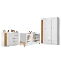 Dormitório Infantil Ayla Guarda Roupa, Cômoda E Berço Branco Acetinado - Phoenix Baby Branco Acetinado - 1