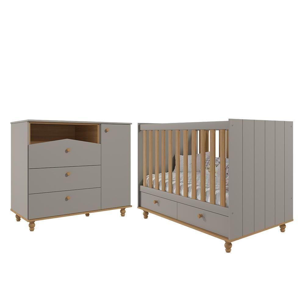 Jogo De Quarto Infantil Cômoda Casinha 1 Porta E Berço Americano Candy Fendi-nature - Permóbili Baby Fendi-nature - 1