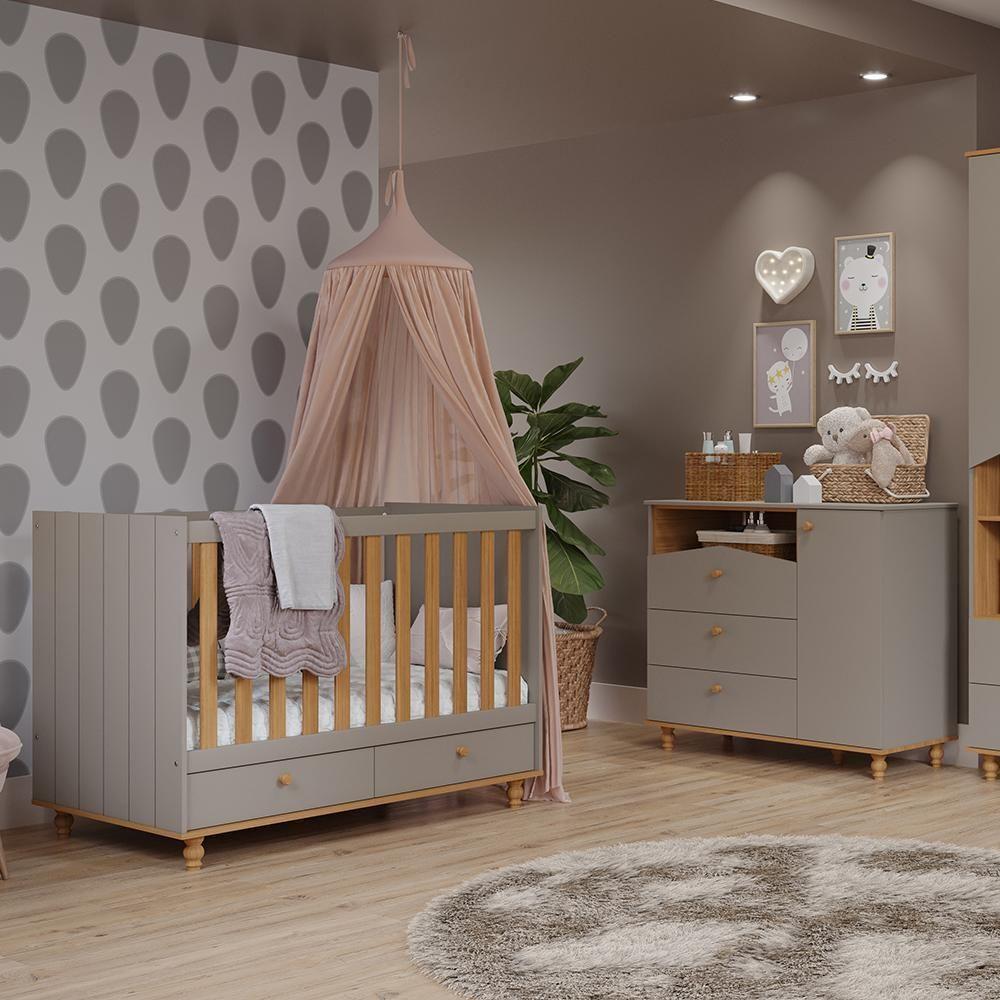 Jogo De Quarto Infantil Cômoda Casinha 1 Porta E Berço Americano Candy Fendi-nature - Permóbili Baby Fendi-nature - 2