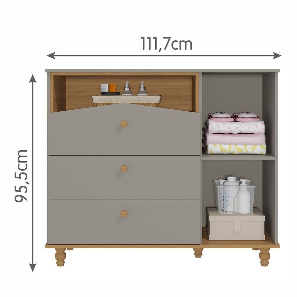 Jogo De Quarto Infantil Cômoda Casinha 1 Porta E Berço Americano Candy Fendi-nature - Permóbili Baby Fendi-nature - 4